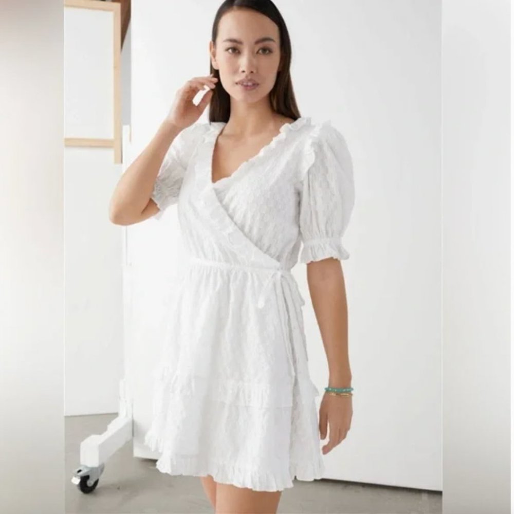 & OTHER STORIES white eyelet ruffle wrap dress